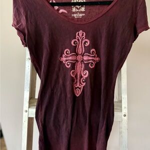 Sinful Maroon Top with Pink Cross Design
